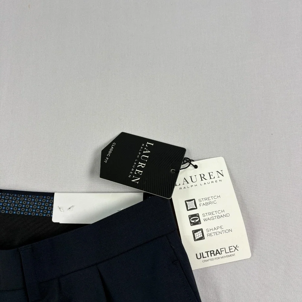 Lauren Ralph Lauren Dress Pants Men 34x30 Blue High Performance Wool Pleated NEW